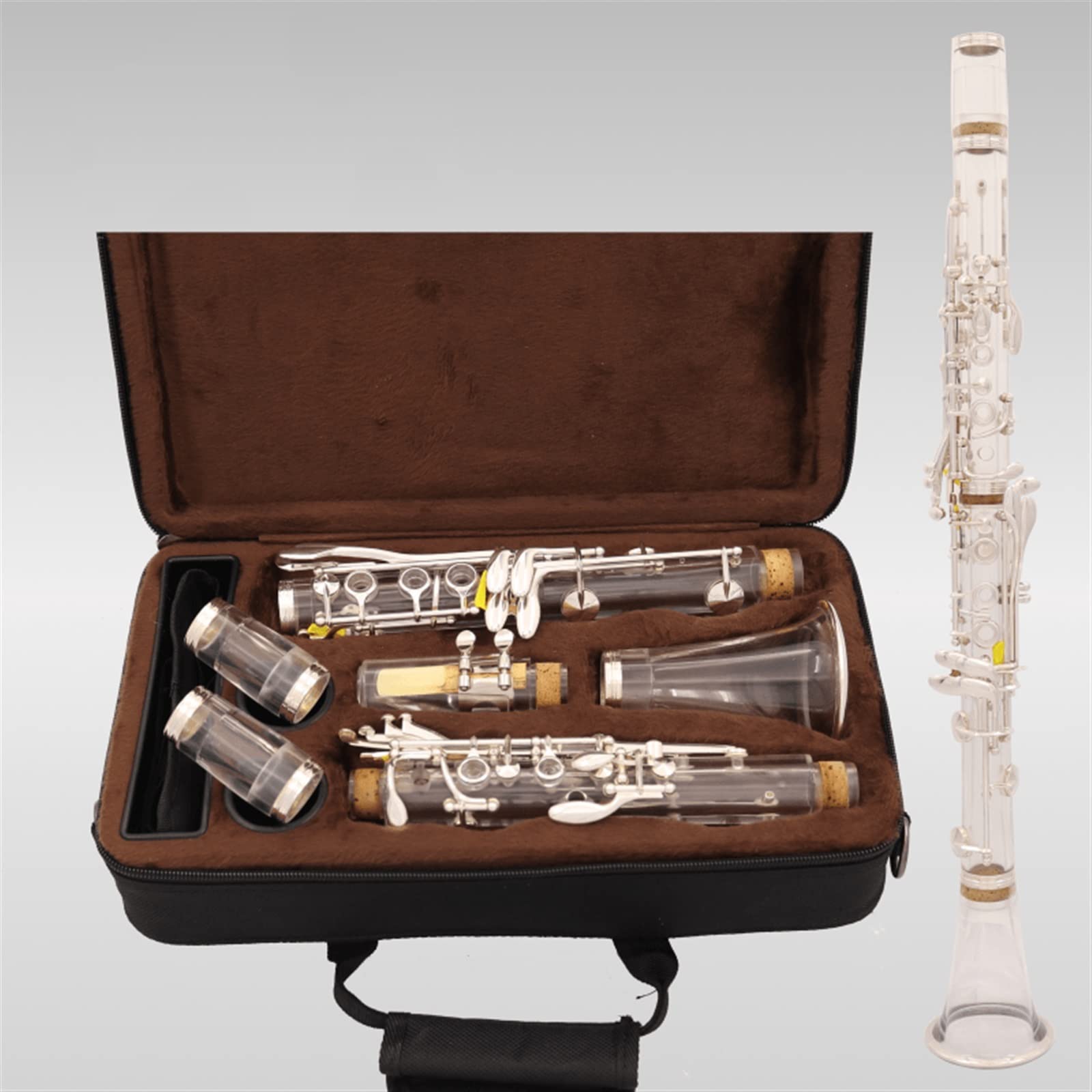Transparent Bb Clarinet 17 Key Acrylic Body Clarinet with Silver Plated or Gold Plated Keys, Adjustable Thumb Rest, Beginner Student Band Orchestra Wind Instrument (Gold)