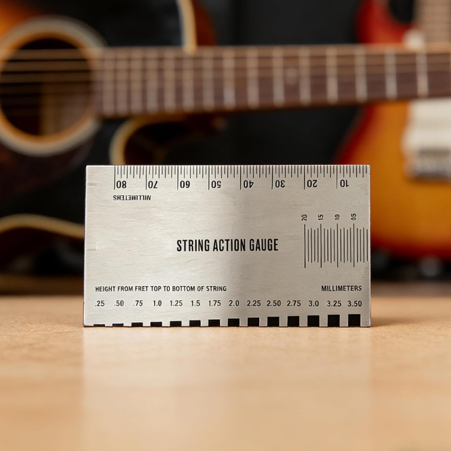 Multipurpose String Action Tool with Stainless Steel Build for Musicians Guitar Action Gauge Portable String Height Measurer Accurate Guitar Setup Accessory Ruler