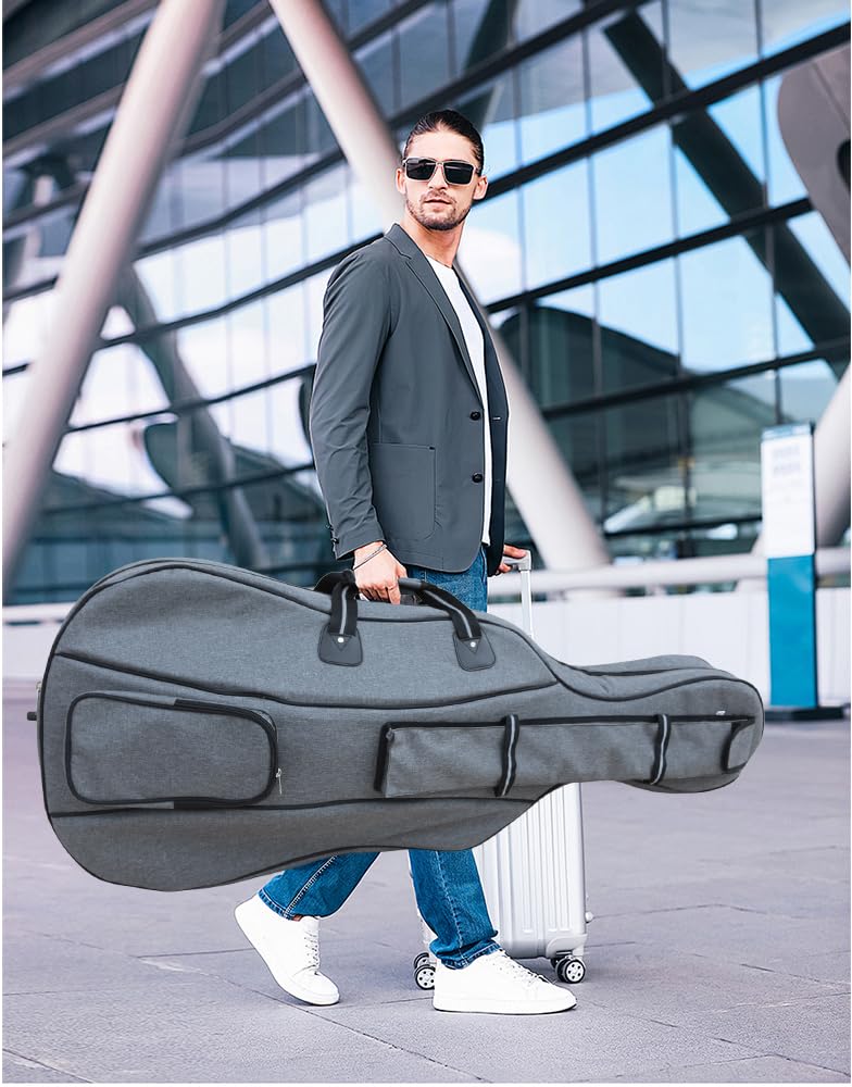 4/4 Cello Case Gig Bag for Classic Electric Cellos Heavy Duty Waterproof with Backpack Straps High Density Foam Padding Velour Lining Bow Rosin Pockets Music Sheet Storage (grey)