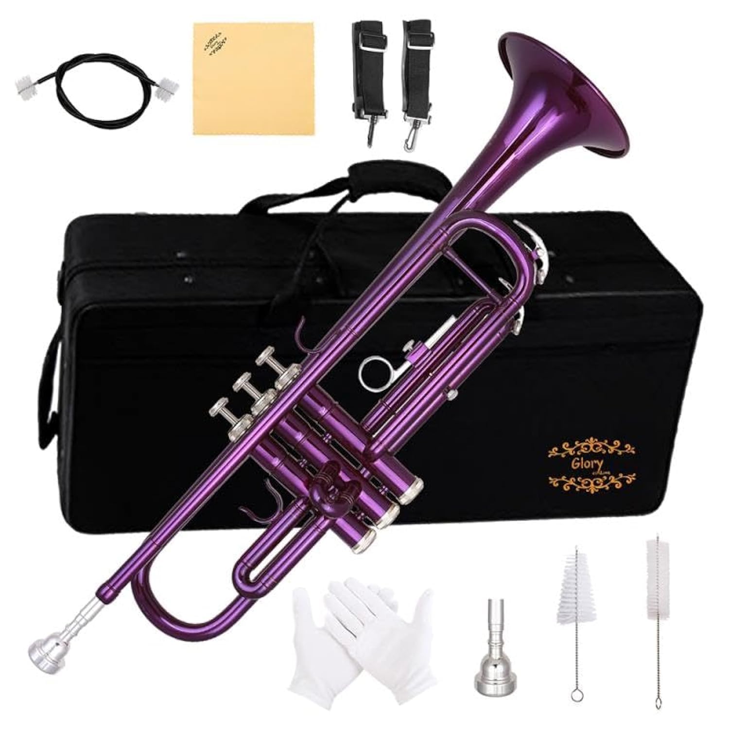 Glory Bb Trumpet - Trumpets for Beginner or Advanced Student with Case, pair of gloves-Gold
