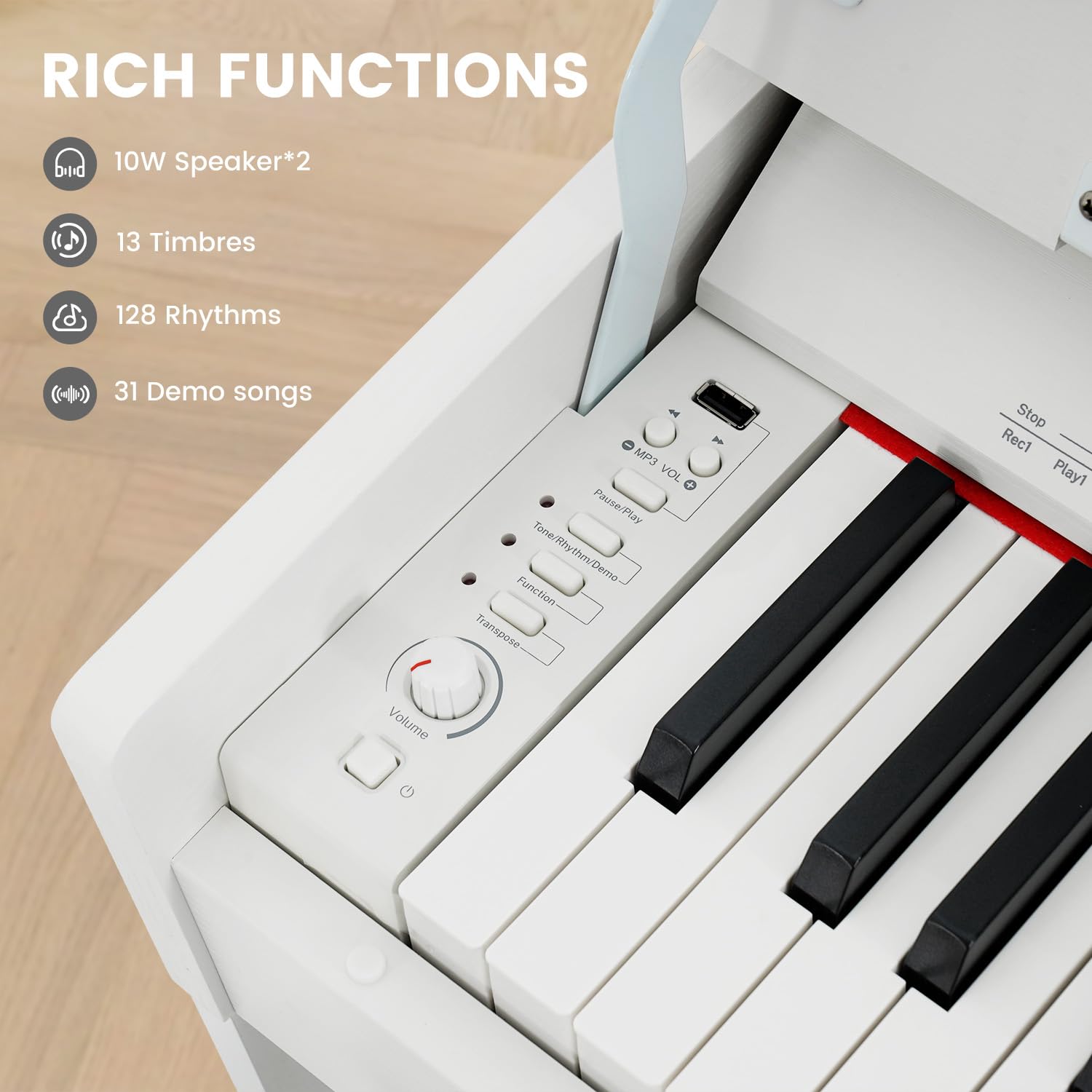 88-Key Weighted Piano Keyboard, Hammer Action Digital Piano with Speakers, Wooden Electric Piano with bench, Triple Pedal, Headphone, cover, Supports MIDI Connecting (Brown)