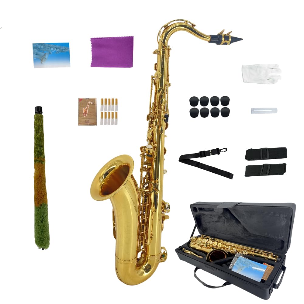 Yinfente Eb Alto Saxophone For Beginners Adult,Saxophone Student,E Flat Alto Sax Full Kit With Reeds,Pads Cushions,Hard Carrying Case,Cleaning Cloth & Rod,Mouthpiece,Gloves,Neck Strap Gold