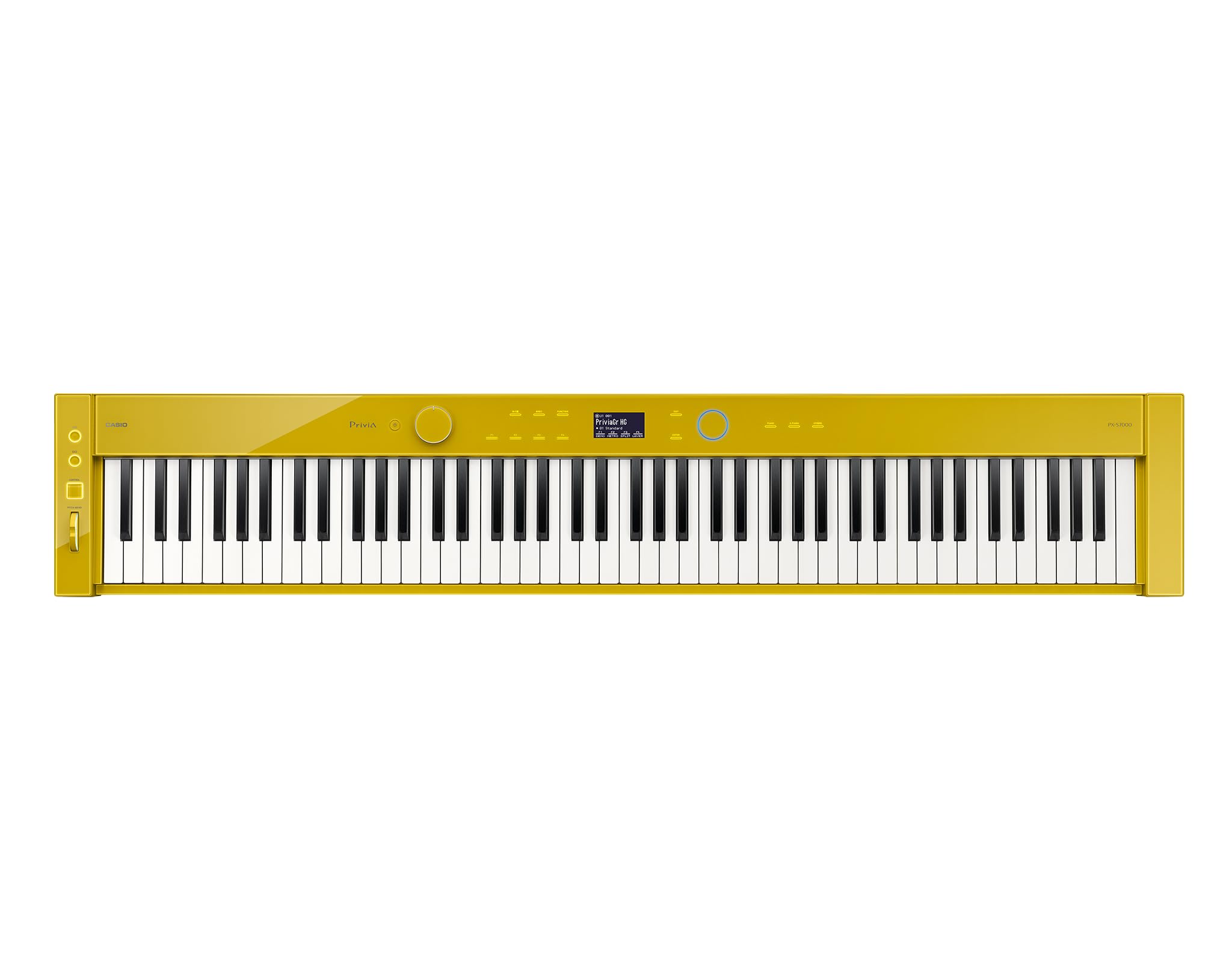 Casio Privia PX-S7000 Portable Digital Piano w/88 Hybrid Weighted Keys, 400 Tones, Touch Sensor Controls, Stand w/ 3 Pedals, Bluetooth, USB, AC Adapter, 32W Speakers, Harmonious Mustard (PX-S7000HM)