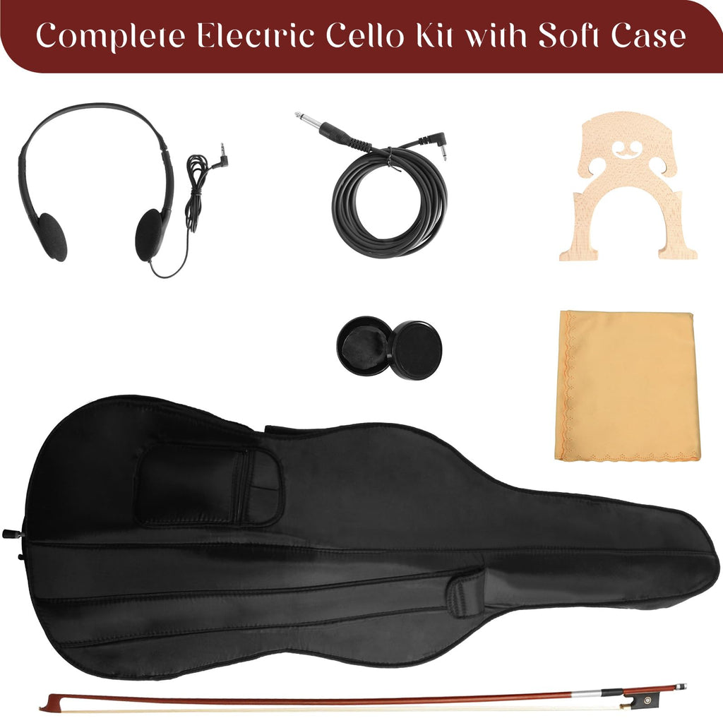Electric Cello, Full Size Silent Practice Cello with Headphone Jack & Carry Bag, Professional Cello for Beginners/Adults