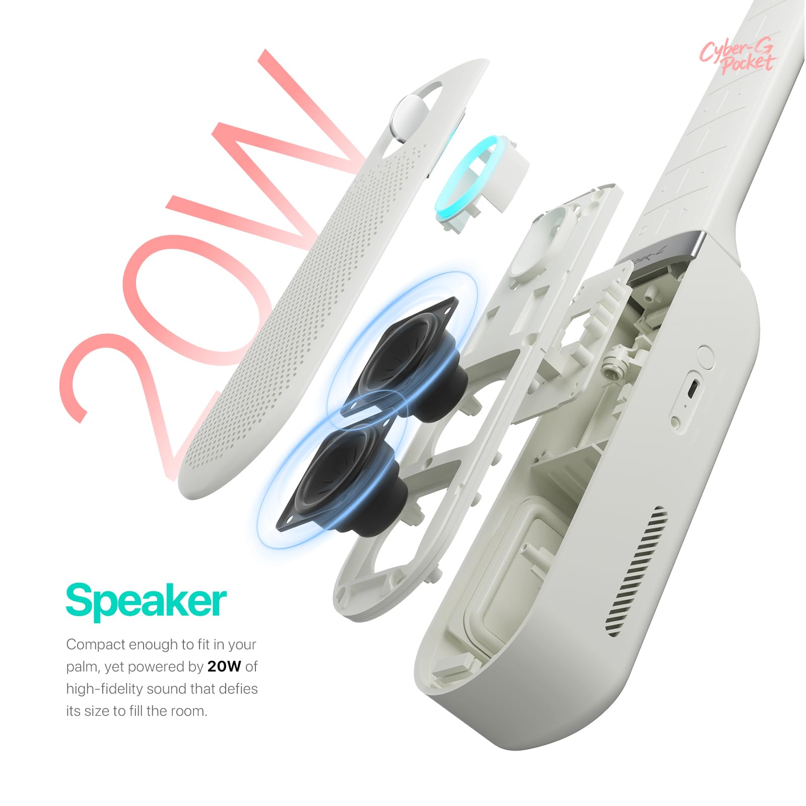 Enya CYBER-G Pocket Guitar, 0.8KG Foldable & Portable Smart Instument,Built-in Speaker & 15 Instrument Tones,Stringless Smart Guitar for Beginners, Adults & Travel,Muisc Gift (White)