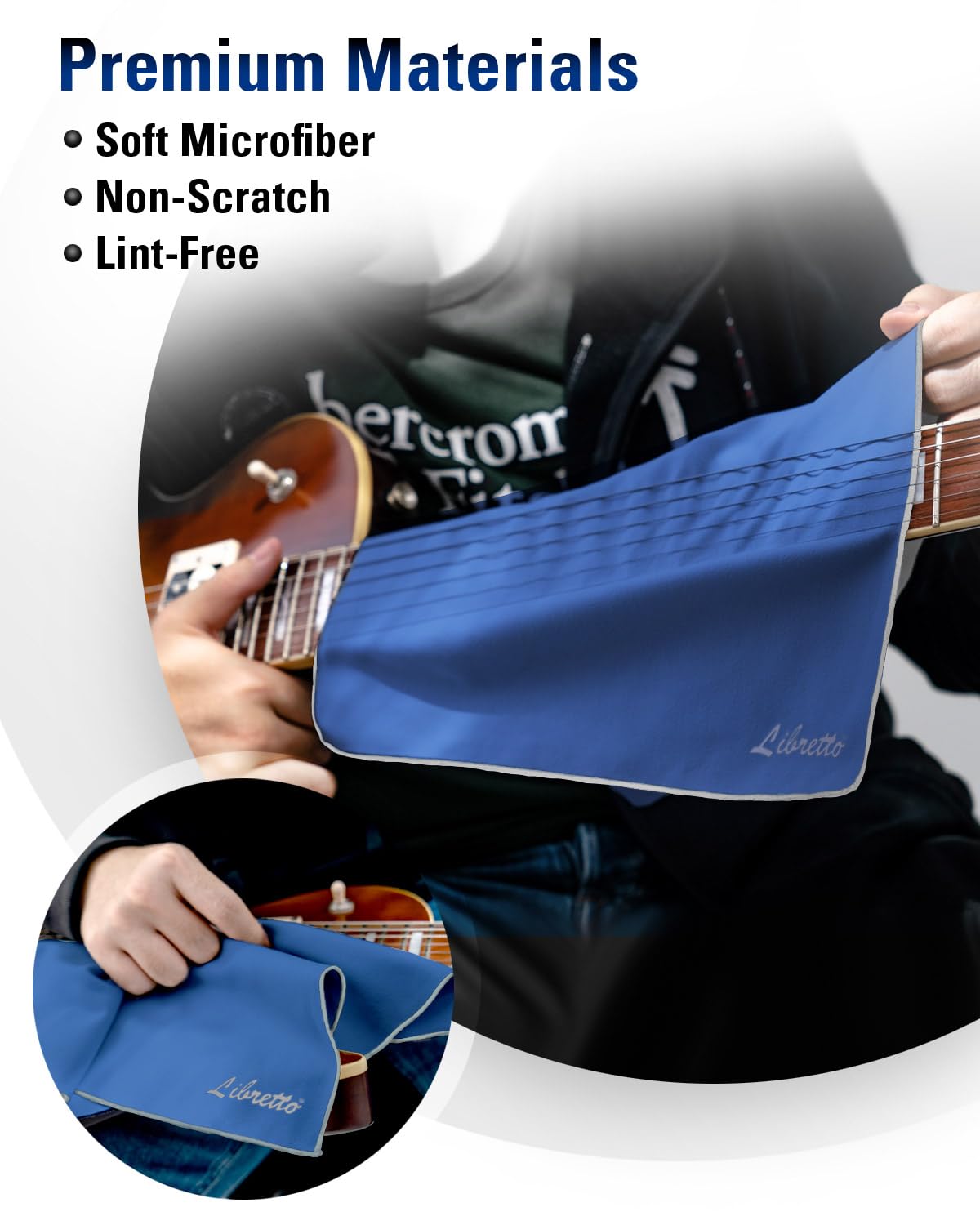 Libretto Microfiber Polish Cloth, 3 Useful Sizes in 1 Pack, Violin and Cello Cleaning & Polishing Products, Blue, Lint-Free, Super Soft, Gift, for Piano, Guitar, Ukulele, Trumpet, Saxophone, Laptop