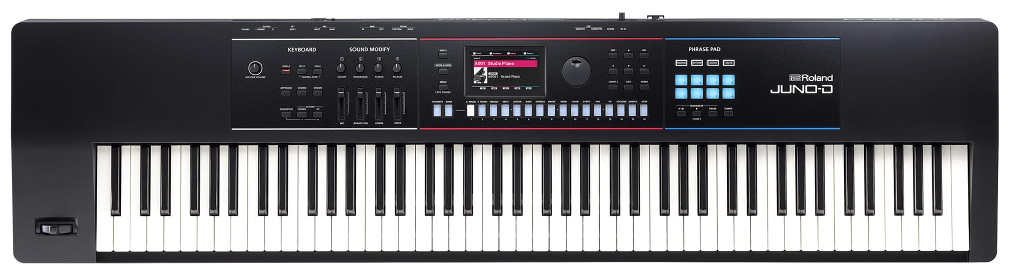 Roland JUNO-D8 Synthesizer Bundle with Adjustable Stand, Bench, Sustain Pedal, Cover, Austin Bazaar Instructional Video, and Polishing Cloth
