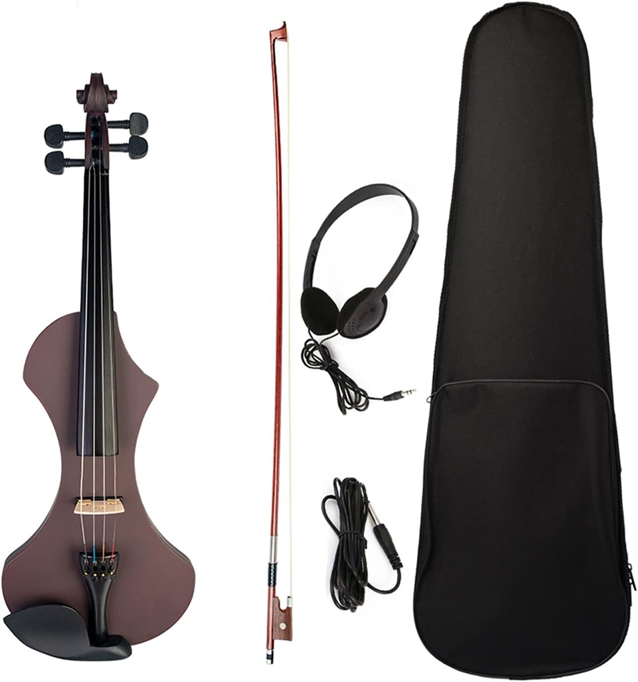 Violin Electric Violin Hand-Carved Solid Wood Violin Body Brazilwood Octagonal Bow Stringed Instruments Cello Kit (Color : Dark red)