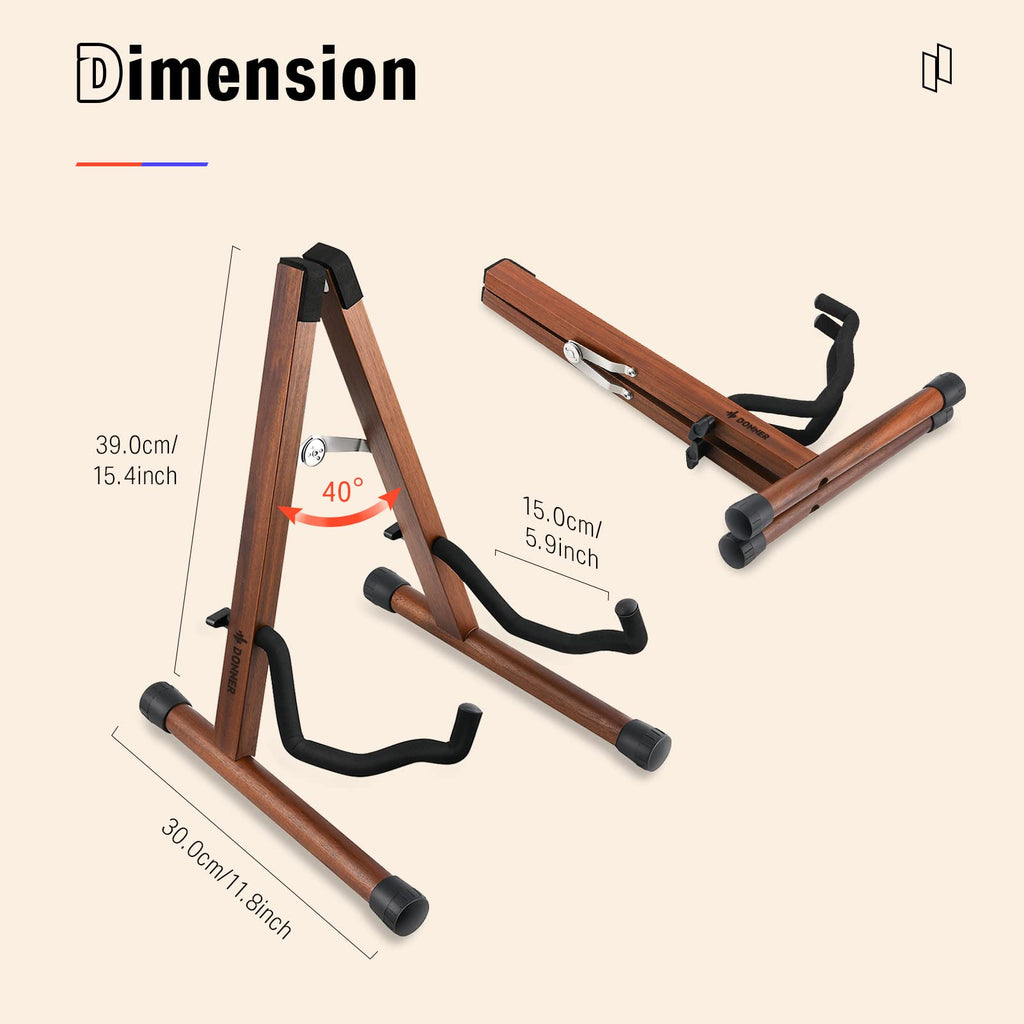 Donner Wood Guitar Stand, Acoustic Electric Wooden Guitar Floor Stand, A Frame Folding Guitar Holder Adjustable for Bass, Cello, Mandolin, Banjo, Ukulele