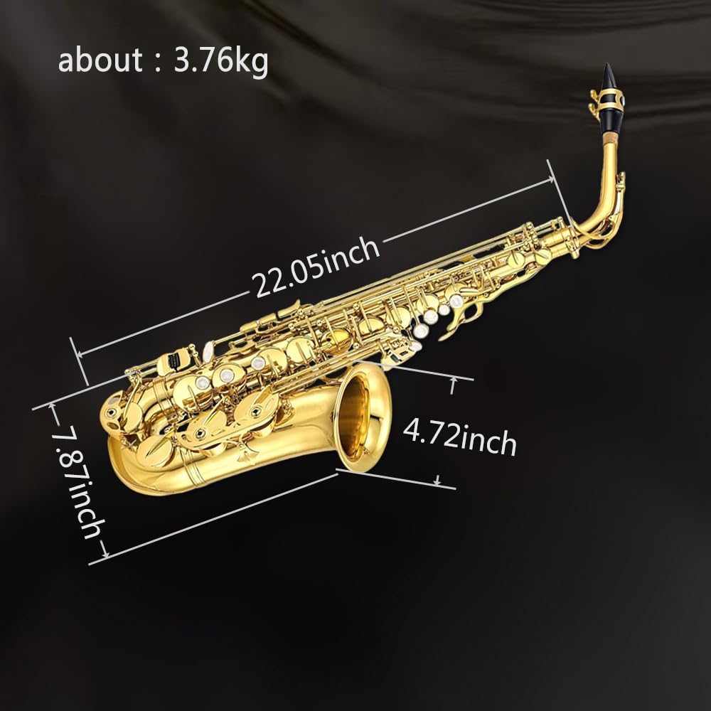 Student Eb Alto Saxophone E Flat for Beginners Sax Full Kit with Pads Cushions,Hard Carrying Case,Neck Strap,Reeds,Cleaning Cloth & Rod,Mouthpiece,Gloves