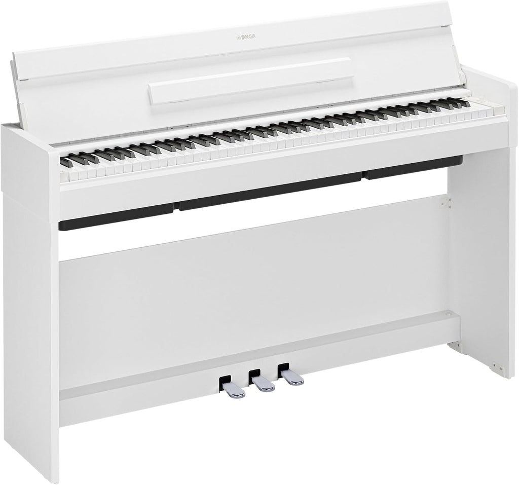 Yamaha Arius Compact Upright Digital Piano Keyboard For Apartments and Small Spaces, 88-Key Weighted Graded Hammer Action, Touch Response, Grand Piano Sound, 3-Pedal Unit in White YDP-S36WH