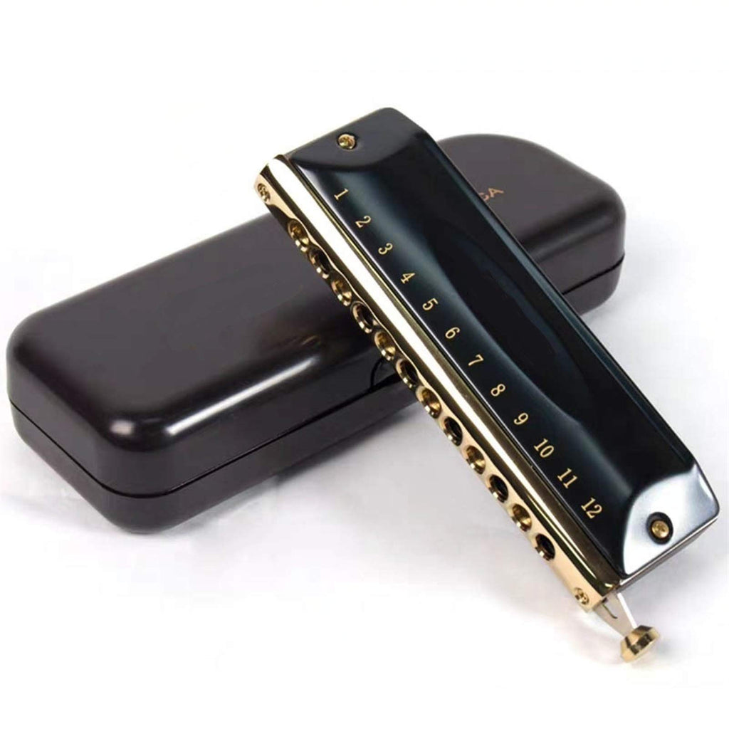 Chromatic Harmonica 12 16 Holes Mouth Organ Instrumentos Key C Phosphor Bronze Reeds Professional Musical Instruments (Color : QM Y1664BK1)