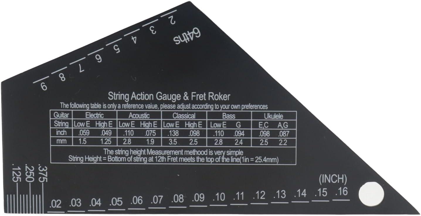 CashBeat Guitar String Action Gauge Ruler and Fret Rocker, Stainless Steel | 1Mm Thick Dual-Function Luthier Gauge, Measures String Action & Checks Uneven Frets for Guitar & Bass Setup