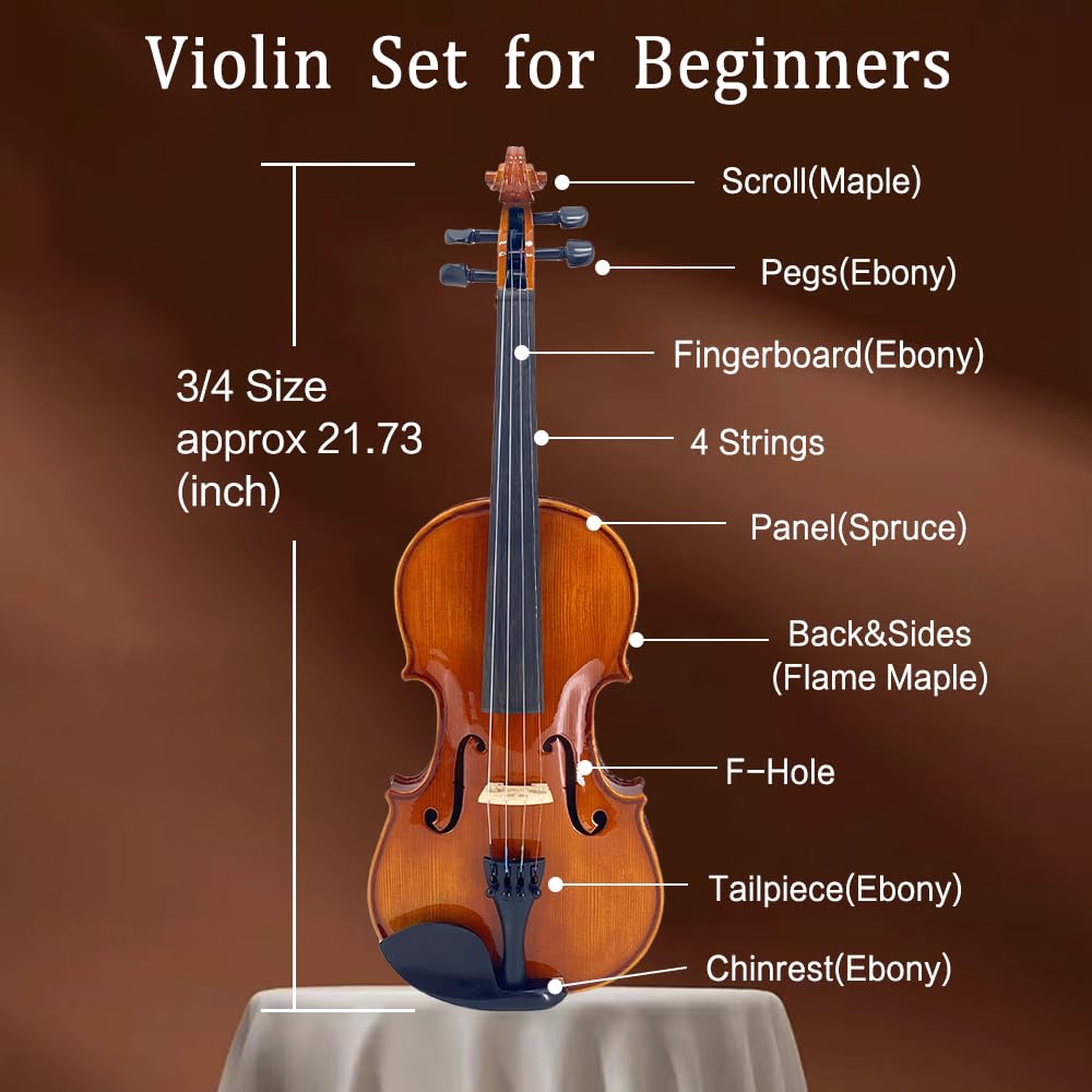 1/2 Violin Set for Beginners Violin Fiddle Set for Beginners with Shoulder Rest Bow Bridge Hard Case and Extra 4strings
