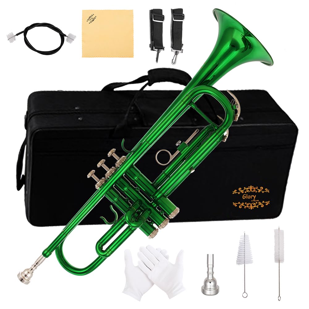 Glory Bb Trumpet - Trumpets for Beginner or Advanced Student with Case, pair of gloves-Gold