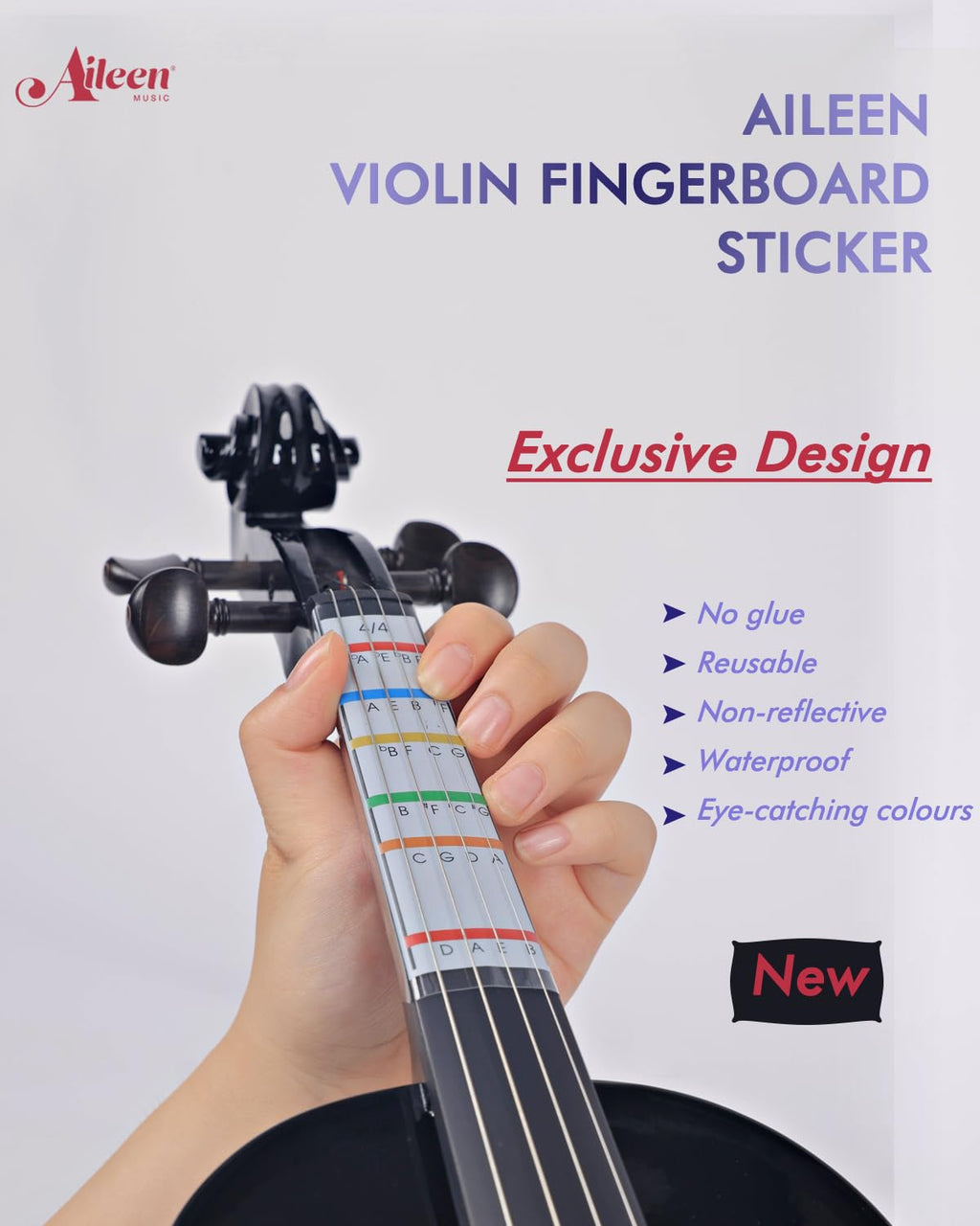 Aileen Violin 4/4 Full Size for Adults Beginners, Black Fiddle Starter Kit for Students Age 12+, including Music Stand, Unique New Fingerboard Sticker, Mute