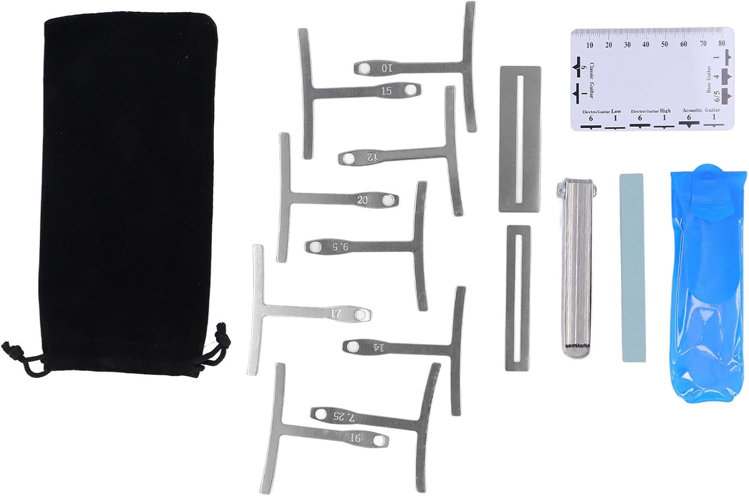 Jiawu Versatile Guitar Luthier Tool Set Efficient 32 Blade Feeler Gauge String Action Ruler for Accurate Measurements Stainless Steel Includes 9 Sizes