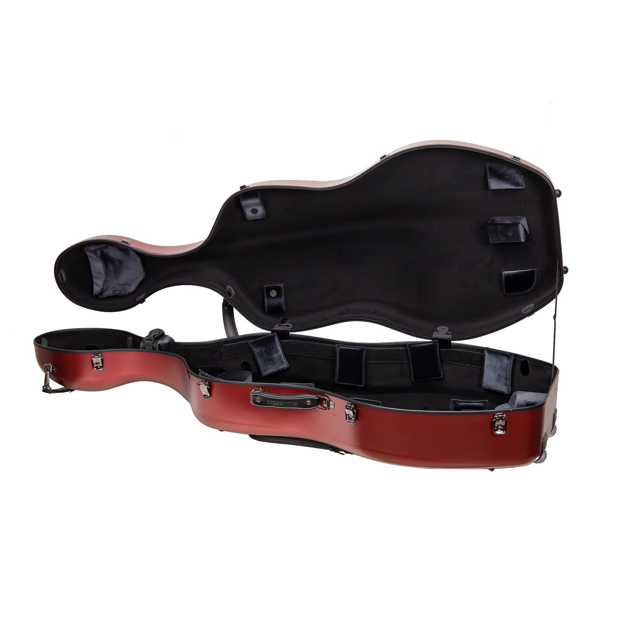 Crossrock Poly Carbon Cello Case for 4/4 Full Size | Red Matte Finish, Black Velvet Interior, Wheels, Music Pouch – Lightweight Protection Series