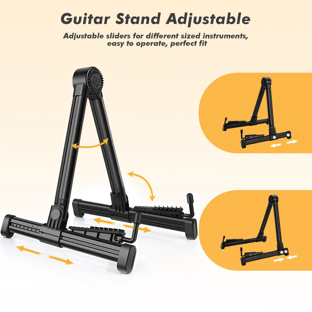 Guitar Stands 2 PACK, Plastic Lightweight A-Frame Guitar Floor Stand, ABS Guitar Rack, Foldable Guitars Holder for Bass, Banjo, Cello, Mandolin, Guitar Accessories (Black)