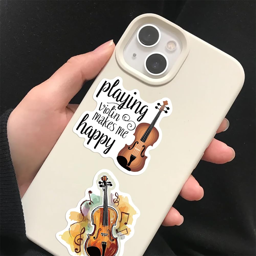 50Pcs Violin Stickers Musical Instrument Waterproof Vinyl Decals | Peel and Stick waterproof sun-proof removable Reusable for Water Bottles Laptop Mobile Phone Skateboard Guitar Decoration