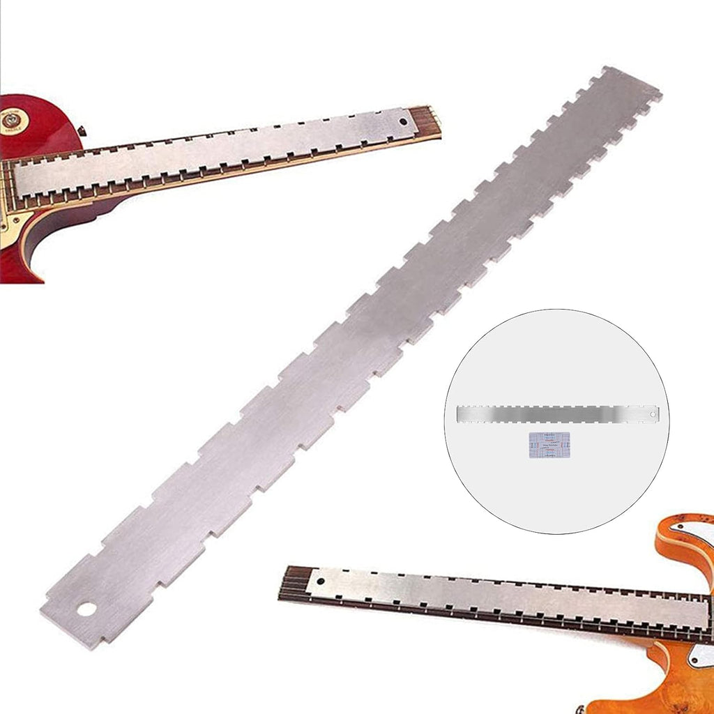 Guitar String Action Gauge Set with Neck Ruler & Pitch Tool, Professional Stainless Steel Measuring Kit for Electric & Acoustic Guitars (420mm/16.5in & 85mm/3.3in)