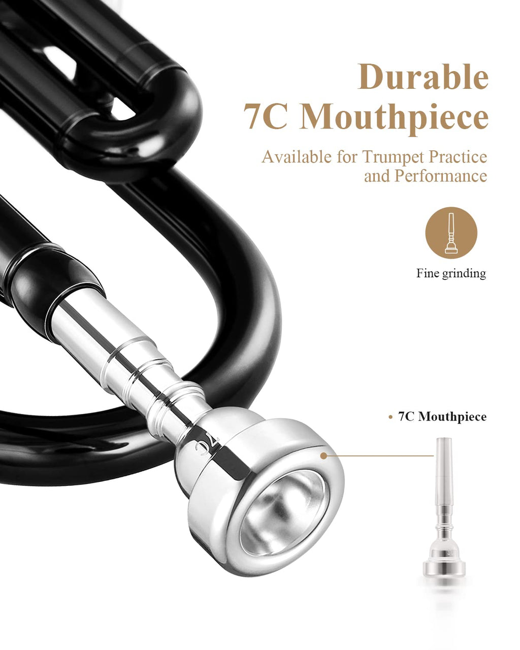 Eastar Bb Standard Trumpet Set for Beginner, Brass Student Trumpet Instrument with Hard Case, Cleaning Kit, 7C Mouthpiece and Gloves, ETR-380N, Silver