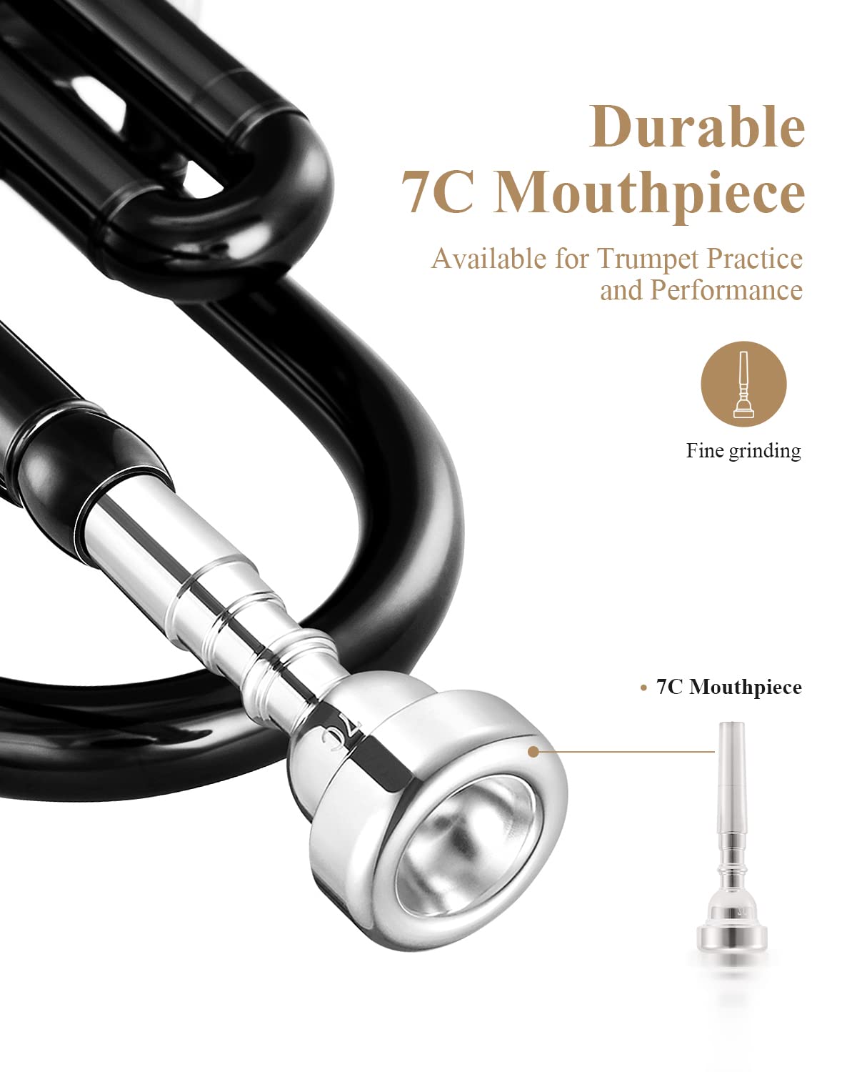 Eastar Bb Standard Trumpet Set for Beginner, Brass Student Trumpet Instrument with Hard Case, Cleaning Kit, 7C Mouthpiece and Gloves, ETR-380N, Silver