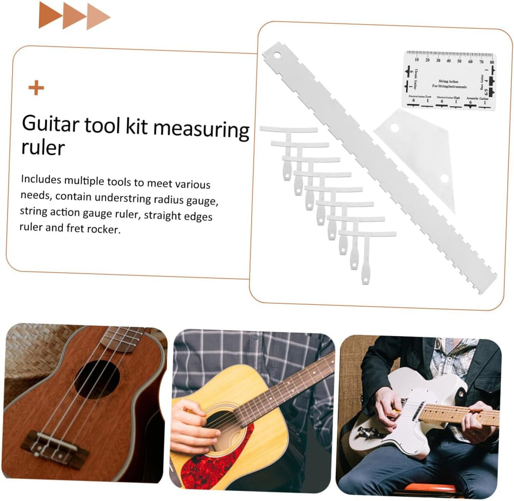 12pcs Guitar Luthier Tool Kit Action Gauge Radius Gauge String Height Ruler Fret Rocker for Acoustic Electric Guitars