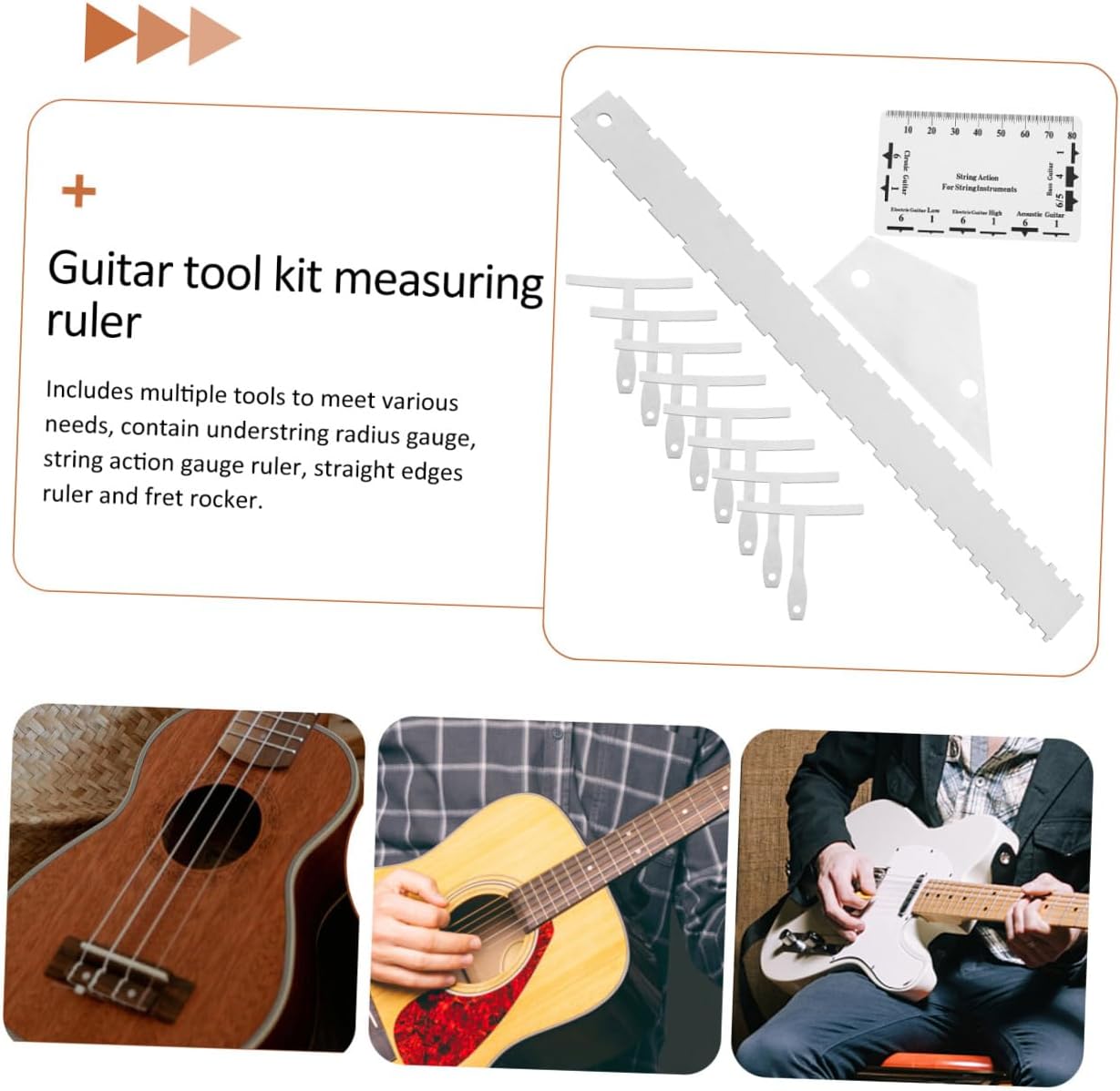 12pcs Guitar Luthier Tool Kit Action Gauge Radius Gauge String Height Ruler Fret Rocker for Acoustic Electric Guitars