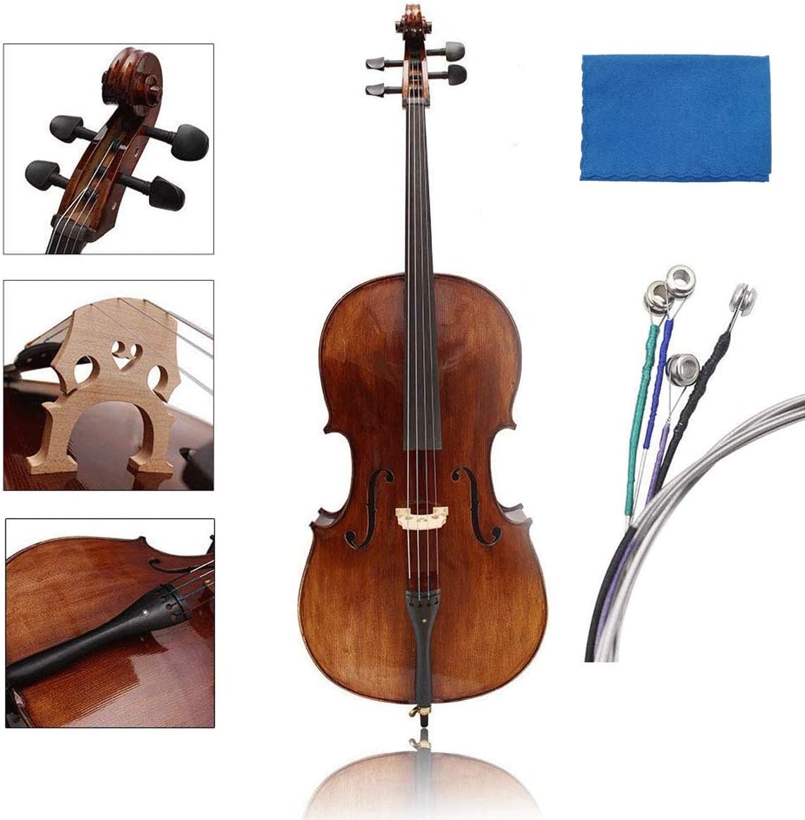 Cello Strings 1 Full Set A-D-G-C Steel Core Aluminum Magnesium Wound for Size 1/4 1/2 3/4 4/4 with 1 Piece Cleaning Cloth for Musical Instrument