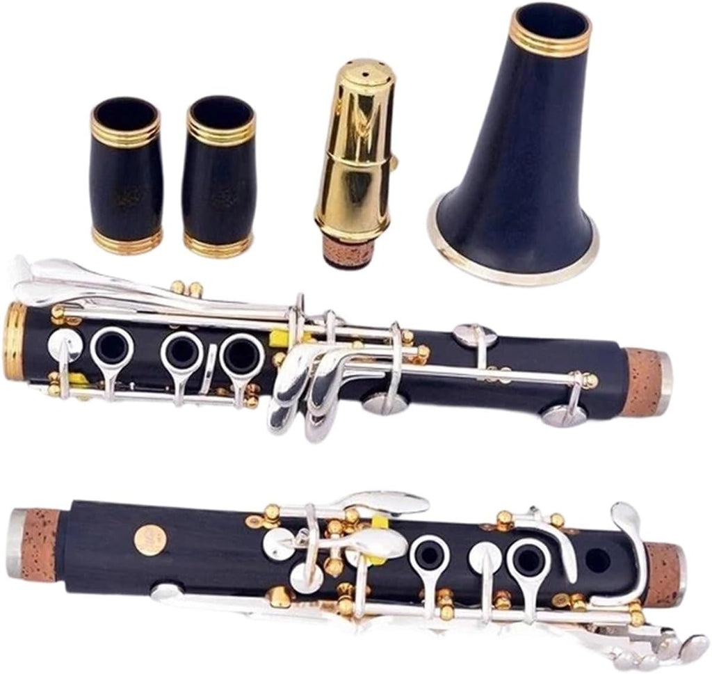 Professional B Flat Ebony Clarinet 17 Keys Silver Plated Brass Tube Clarinet Set