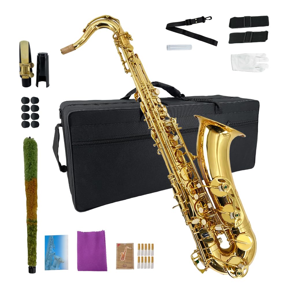 Student Eb Alto Saxophone E Flat for Beginners Sax Full Kit with Pads Cushions,Hard Carrying Case,Neck Strap,Reeds,Cleaning Cloth & Rod,Mouthpiece,Gloves