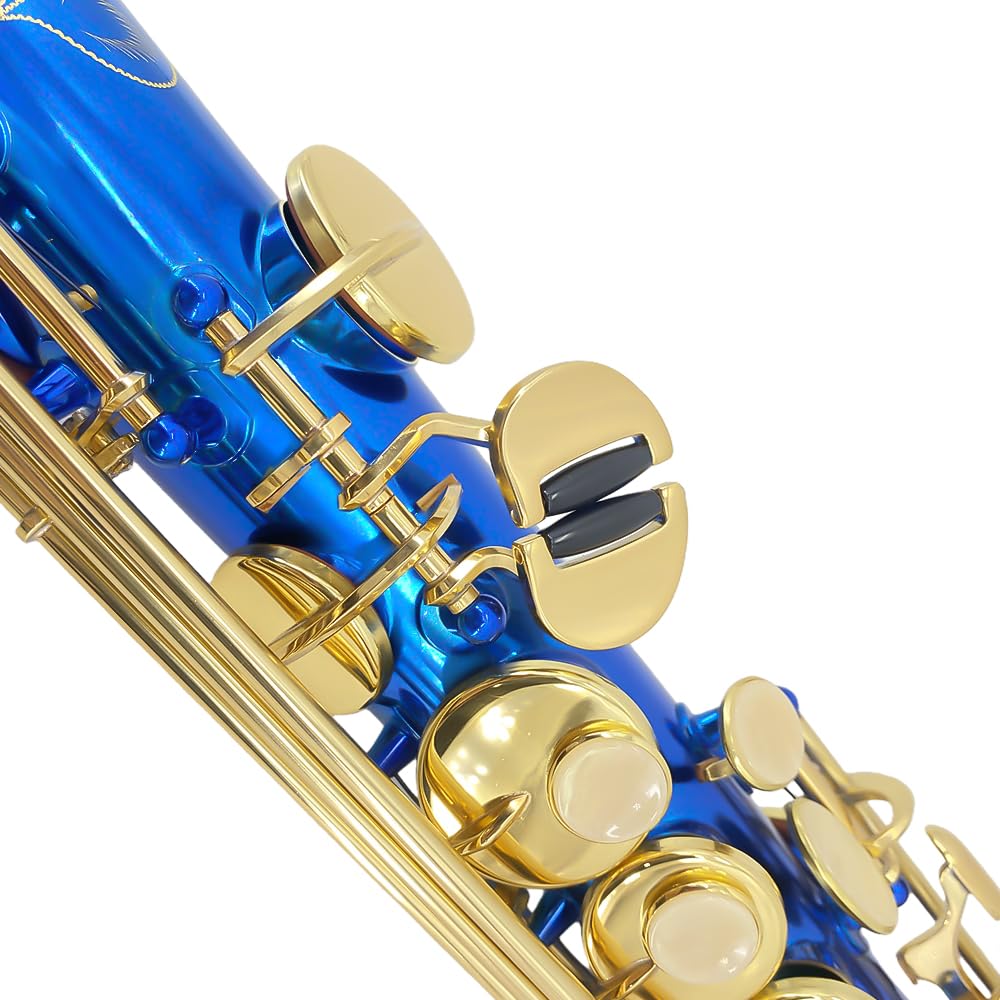 Bb Straight Soprano Saxophone Gold Lacquer Brass with Exquisite Carving and Shell Keys Full Set Includes Hard Case Mouthpiece Reeds Gloves for Students
