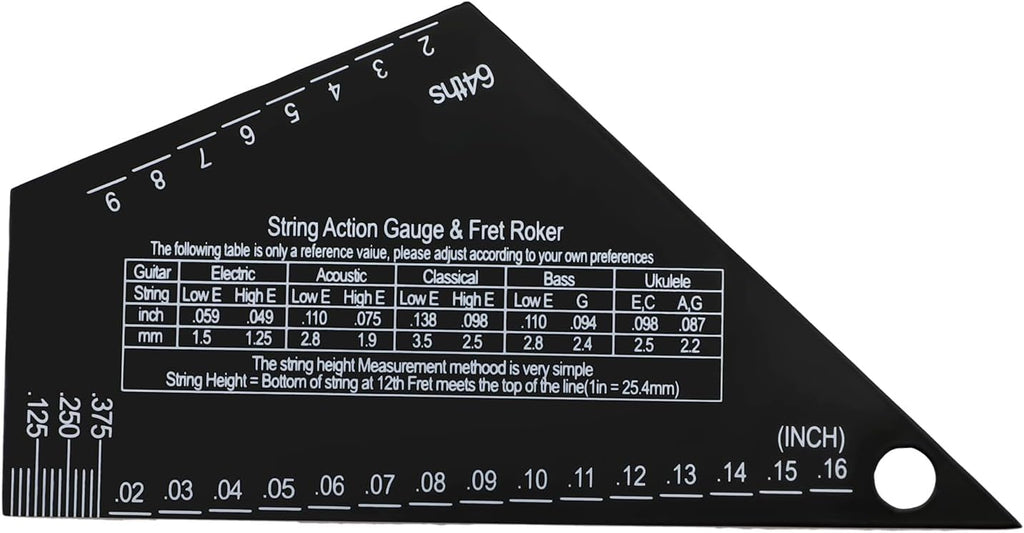 Guitar String Spacing Action Gauge, High Precision Sliding Pentatonic Scale Fret Rocker with Metric & Conversion Charts String Height Ruler Fret Leveling Tool for Luthier 1mm Thickness