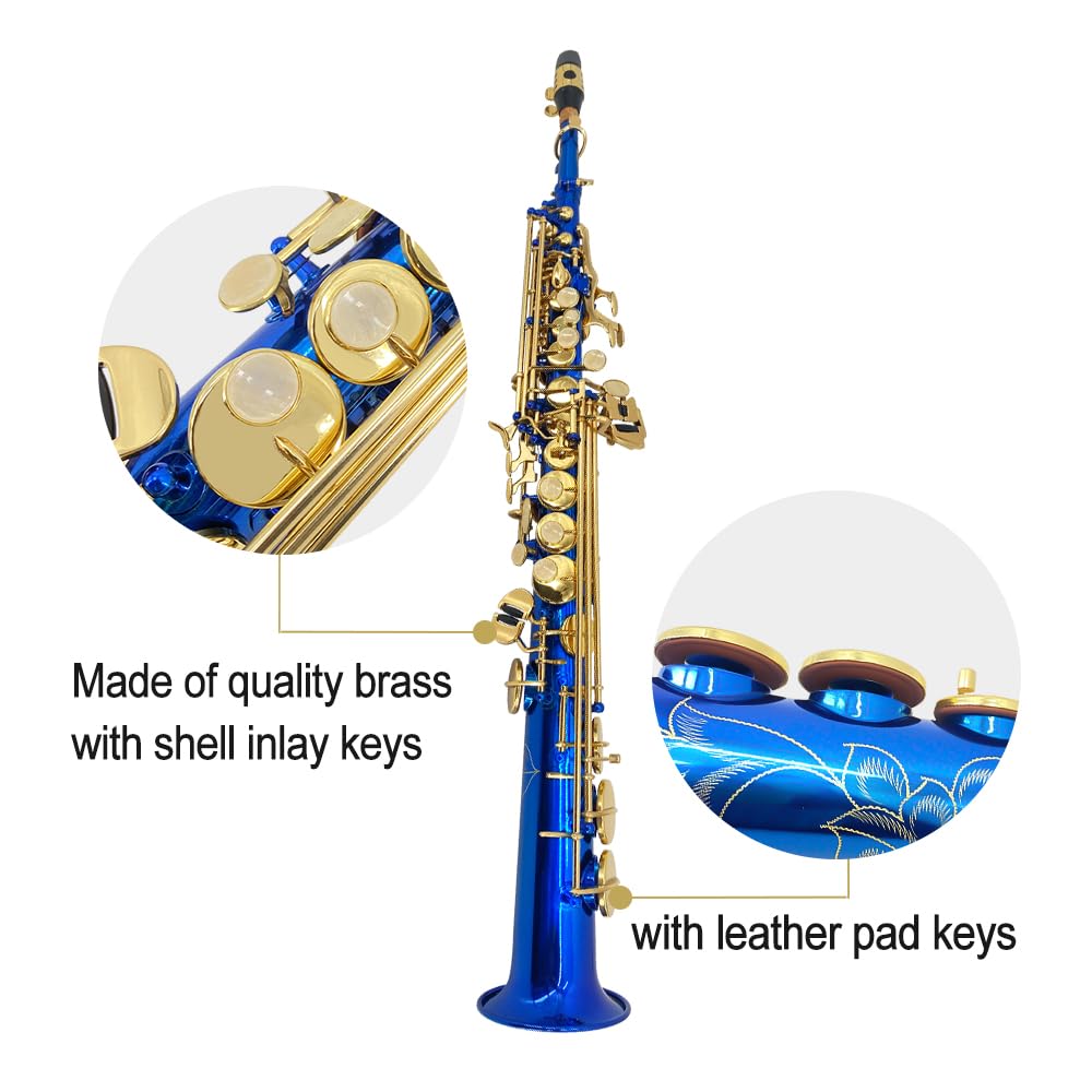Bb Soprano Saxophone Straight Gold Sax Instruments for Beginners Students with Mouthpiece Carrying Case Straps 10Reed (gold)