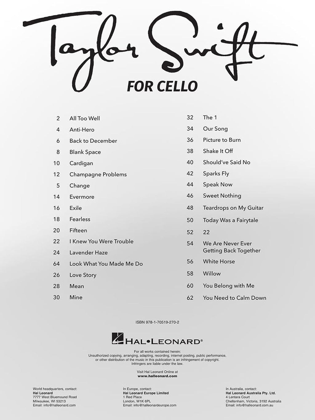 Taylor Swift for Cello | Sheet Music andInstrumental Songbook for Students | 33 Popular Hits Arranged for Cello | Pop and Country Practice Collection for Learning Performance and Recital Use