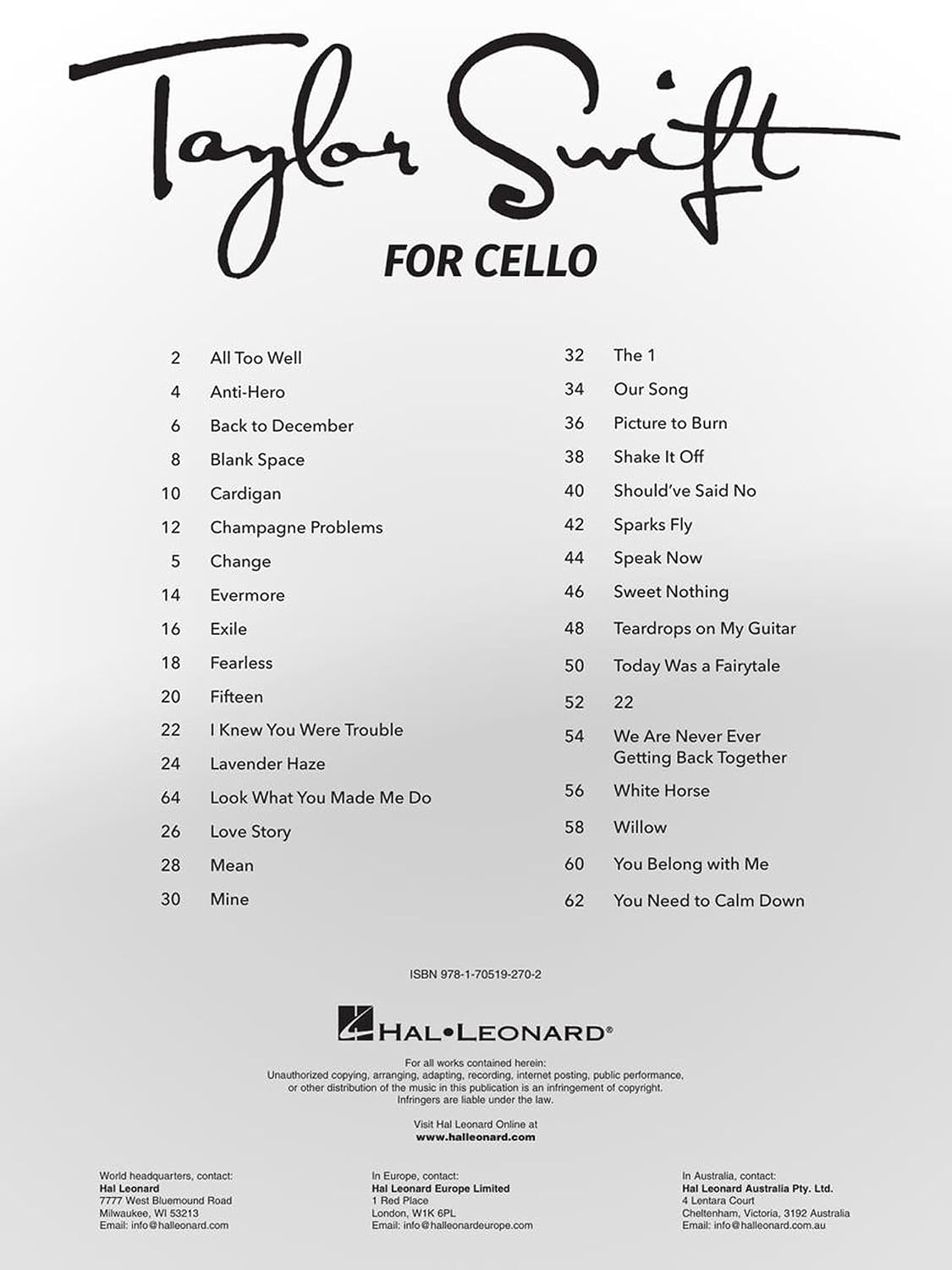 Taylor Swift for Cello | Sheet Music andInstrumental Songbook for Students | 33 Popular Hits Arranged for Cello | Pop and Country Practice Collection for Learning Performance and Recital Use