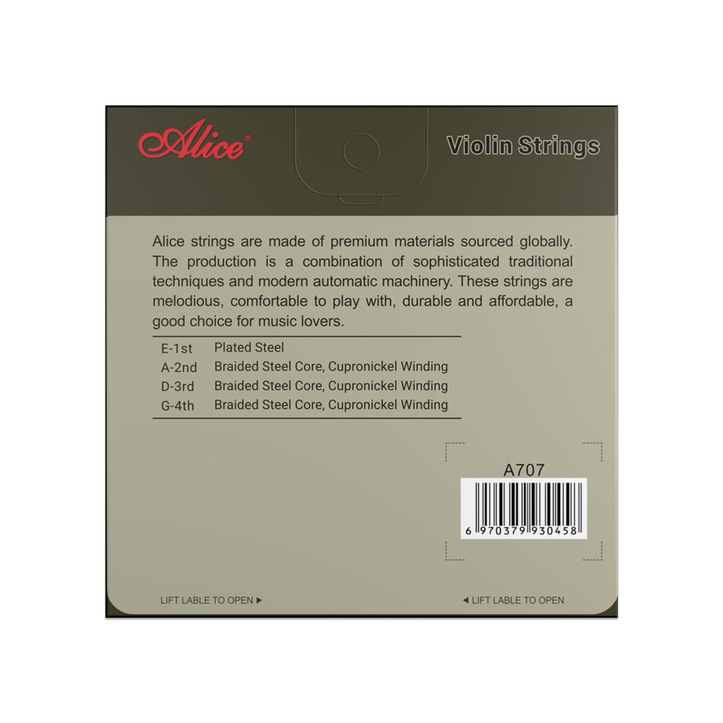 Violin Strings, Alice 4/4 Violin Strings Full Set Nylon Core Al-Mg & Ni-Fe Winding with Ball End, 1 Set