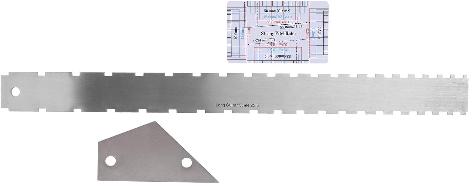 Guitar Neck Straight Edge Ruler and String Action Gauge, Dual Scale Design for 24.75 and 25.5 Inch Guitars, Stainless Steel Fret Rocker Tool Kit for Guitar Repair and Maintenance