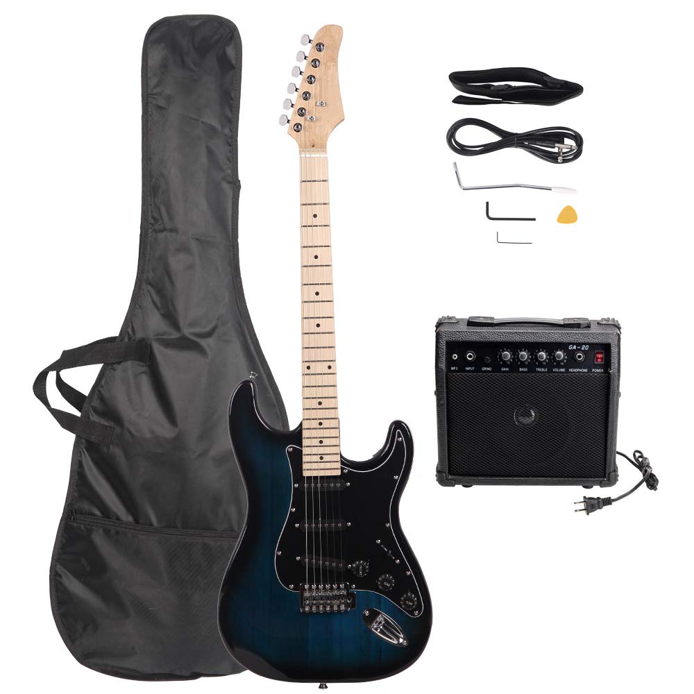 GLARRY Full Size Electric Guitar for Music Lover Beginner with 20W Amp and Accessories Pack Guitar Bag (GREEN, Left Handed 39")