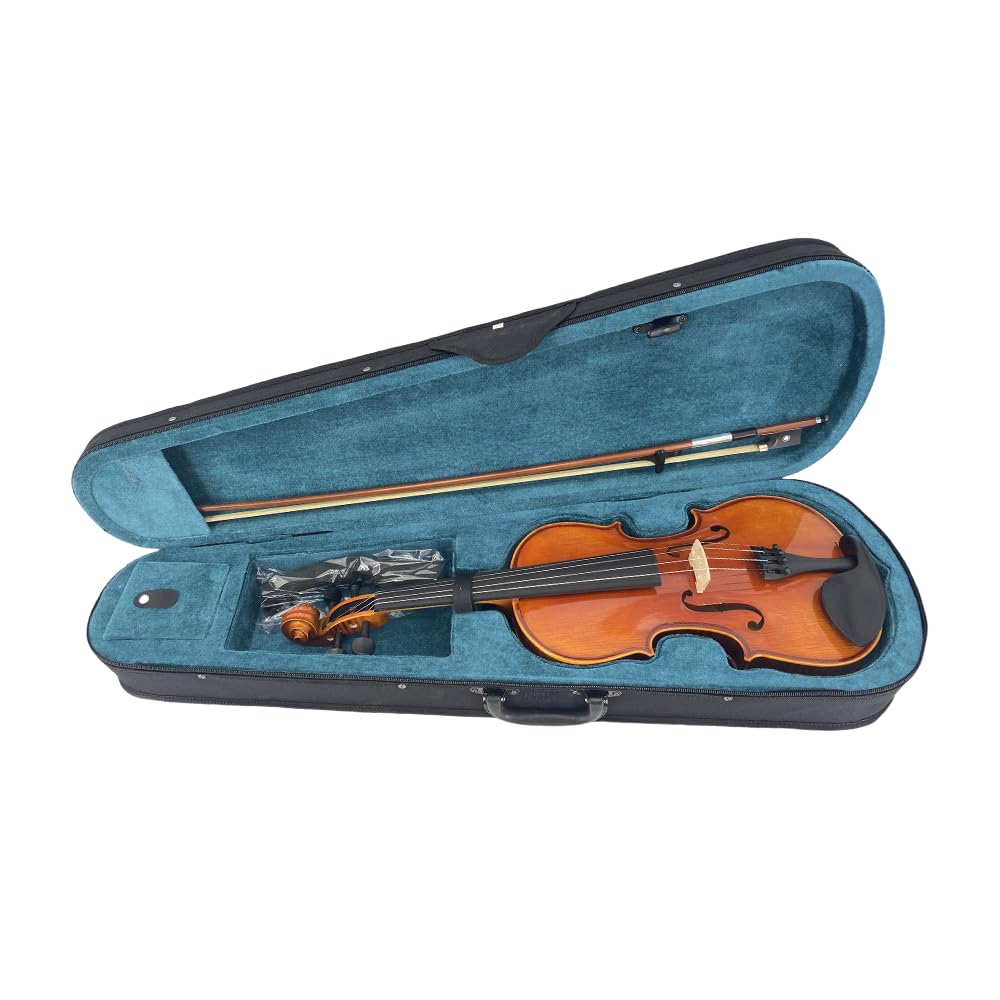 Vetimobato Handmade 4/4 Full Size Violin Set - One-piece Flame Back Maple Neck Solid Wood Fittings Complete Kit with Case Bow Shoulder Rest Strings for Beginners to Intermediate Players (4/4)