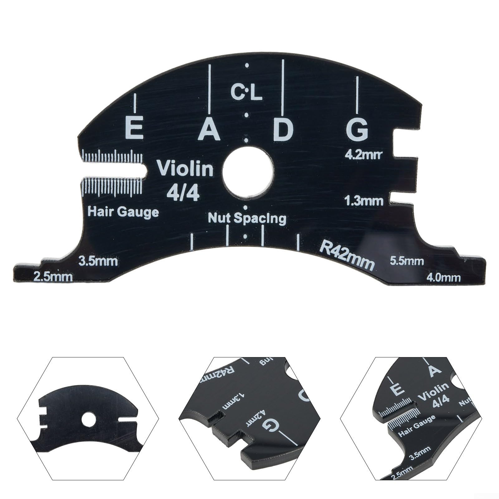 Violin For Bridge Template For Violin Cello Double Bass Multifunctional Luthier Tool For String Height Chord Distance Measurement And Repair Full Size Plastic Gauge Black(Violin 1/2)