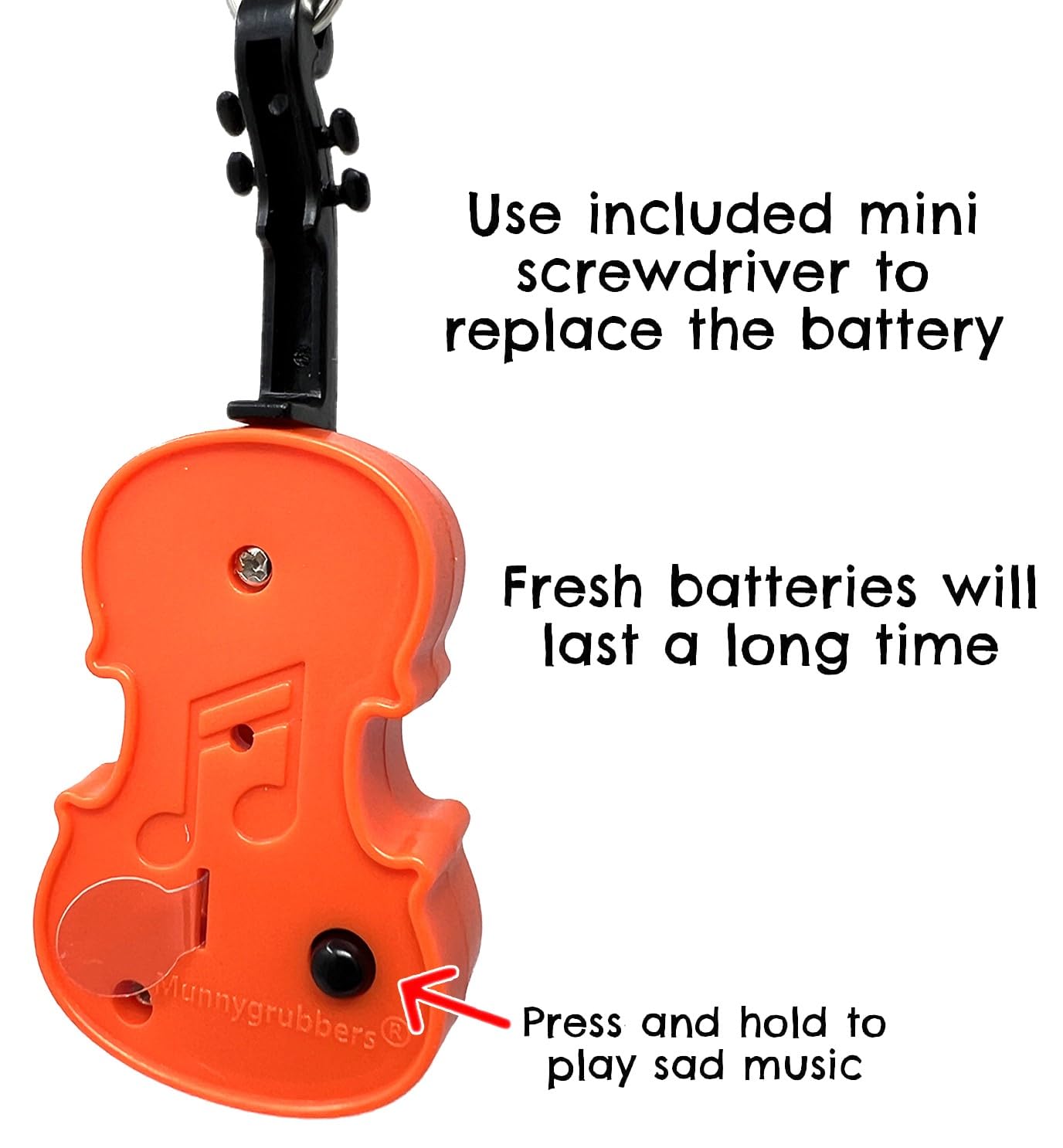 MunnyGrubbers - Original World's Smallest Violin Toy Keychain With Playable Sad Music - Tiny Mini Violin Keychain with Sound