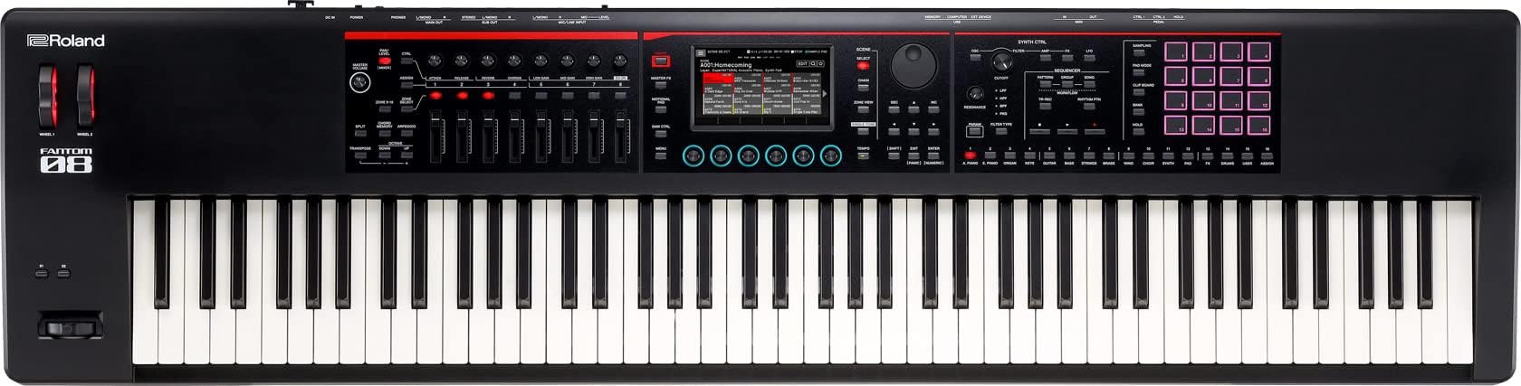 Roland Fantom 8 EX 88-Key Workstation Keyboard Synthesizer Bundle with Adjustable Stand, Sustain Pedal, Online Piano Lessons, Instructional DVD, and Austin Bazaar Polishing Cloth