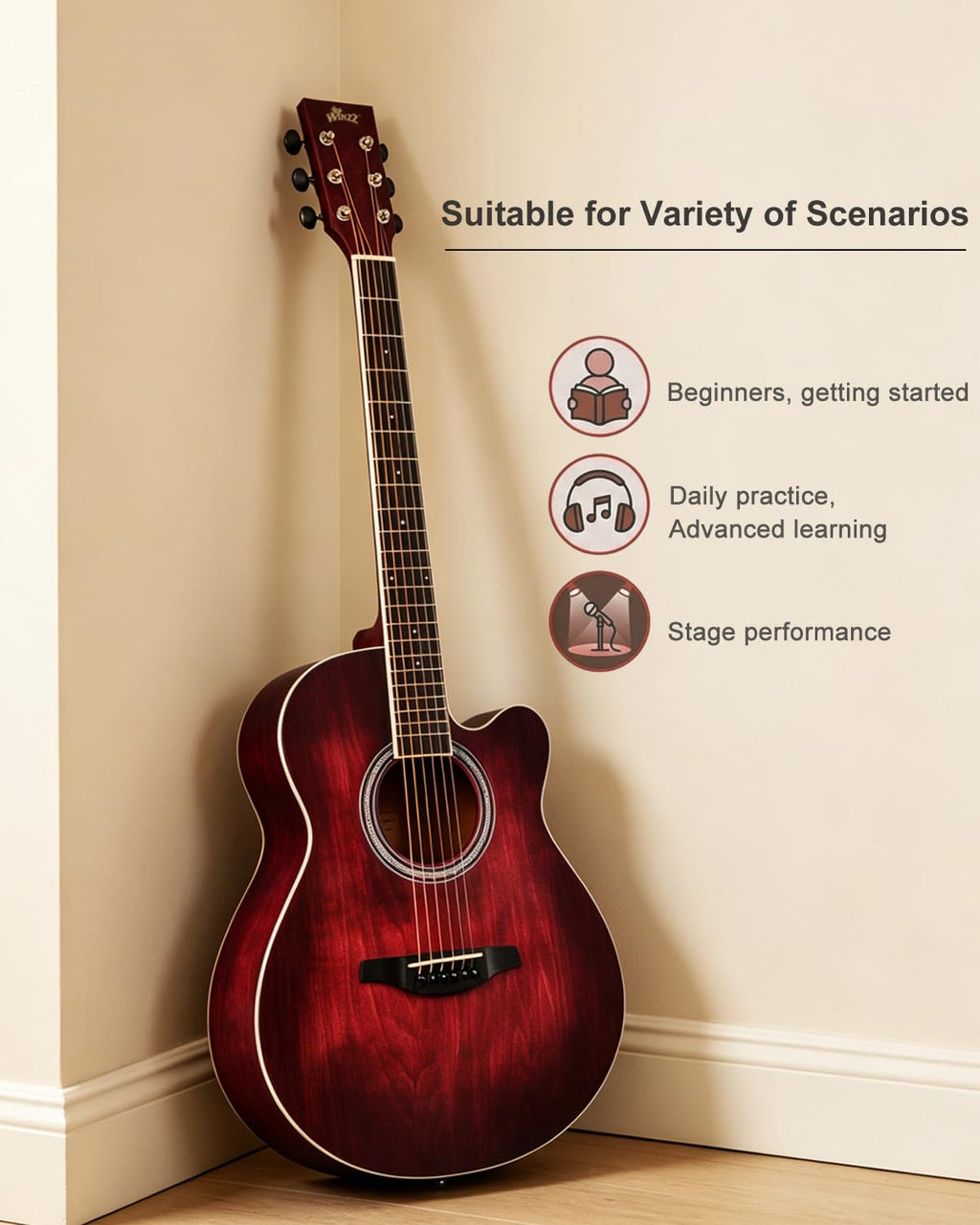 Winzz 40 Inches Acoustic Steel-string Guitar Beginner, Elegant Unique Color Design (Blue-green)
