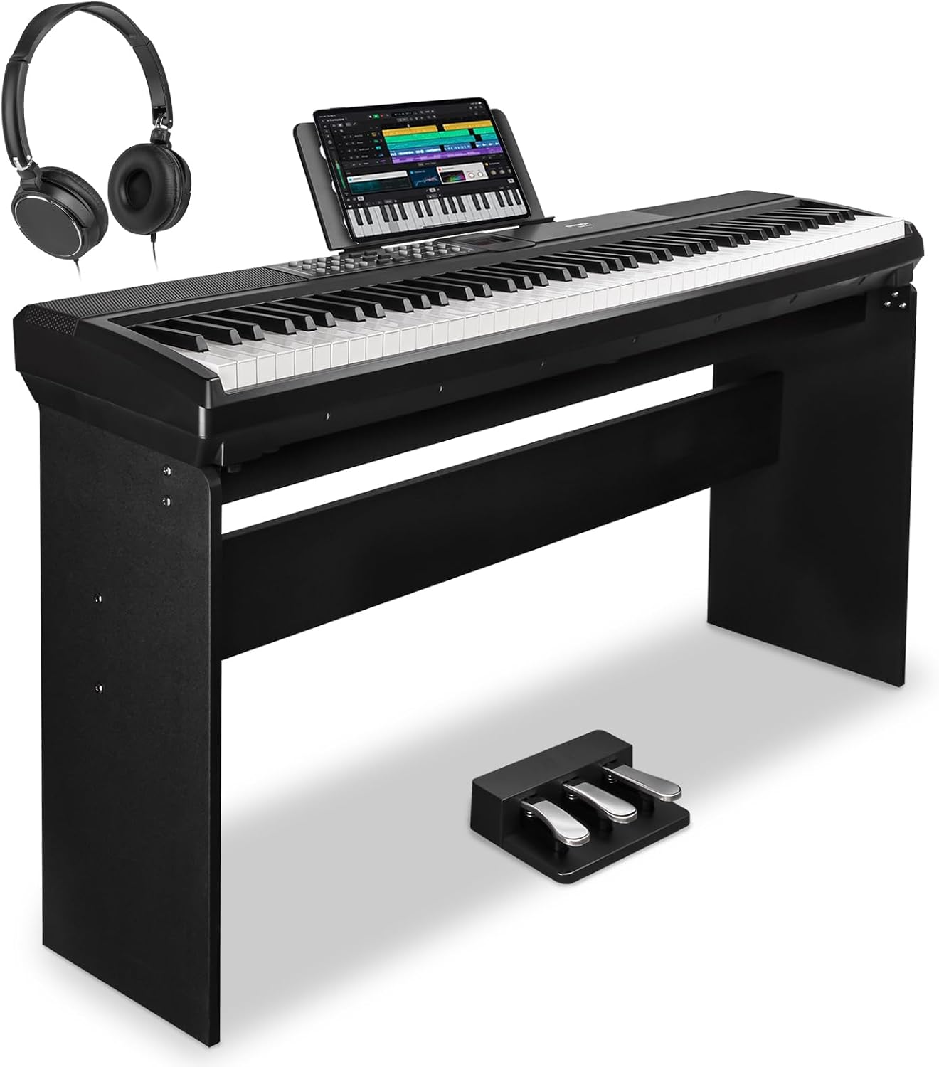 STRICH 88 Keys Weighted Keyboard with Sustain Pedal, Hammer-Action Digital Piano, 2x15W Built-In Speakers, Full-size Electric Piano Keyboard Supports USB-MIDI/Wireless Connect, White, SDP-120