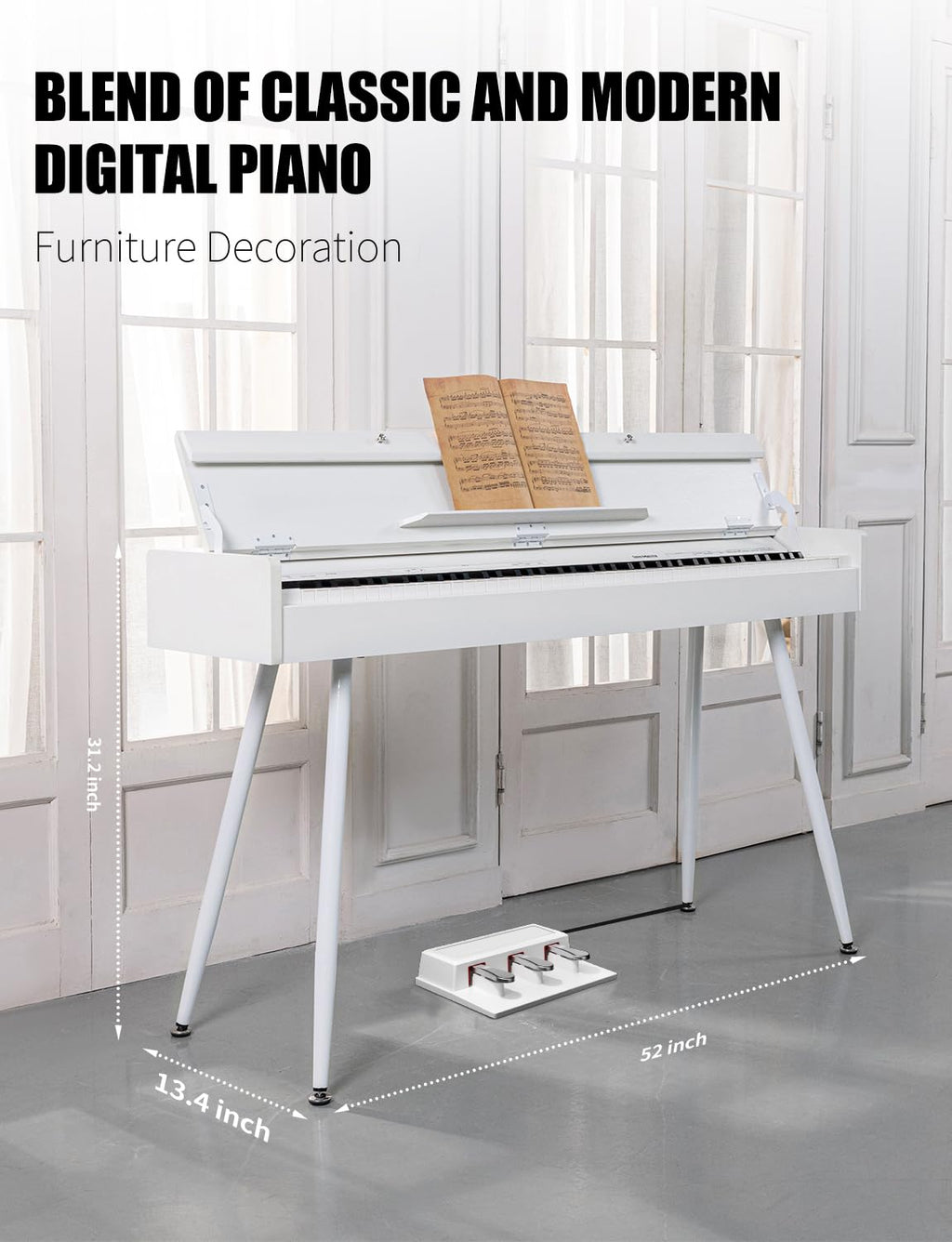 UISCOM 88 Key Weighted Digital Piano - Wooden Desk Electric Piano Transforms Between Desk and Vanity - Progressive Hammer-Action Keyboard, Perfect for Beginners with MIDI Functionality