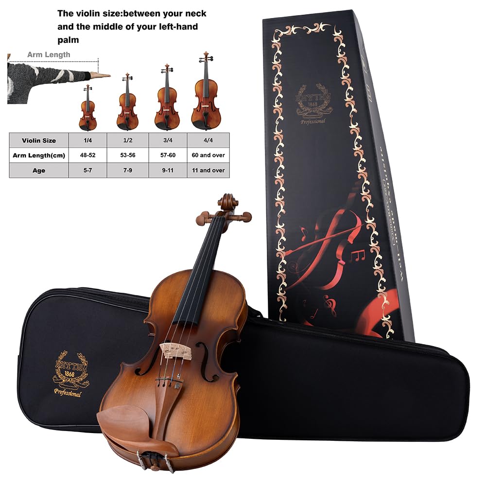 Rhythm Violin Set for Beginners,Acoustic Violins Starter Kit Package for Student,Beginners Fiddle with Hard Case, Rosin, Shoulder Rest, Bow, and Extra Strings (NATURAL, Full)