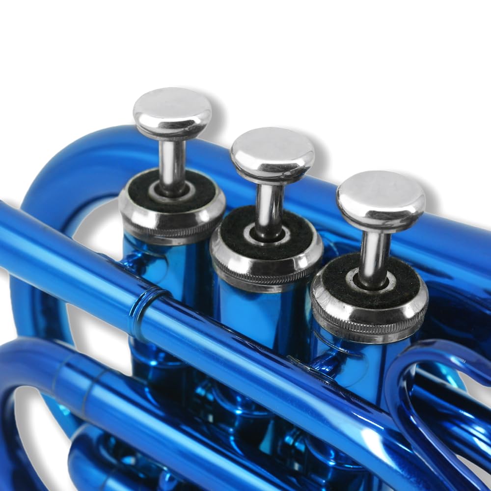 Pocket Trumpet Bb Flat Brass Trumpet for Beginner Student with 7C Mouthpiece Carrying Hard Case Cleaning Cloth Gloves