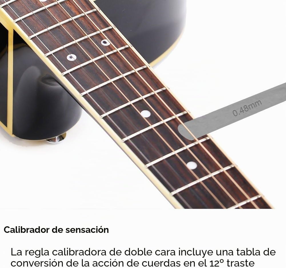 Guitar Repair Tools, Precise String Height and Fret Gap Measurement Kit, Guitar Maintenance Set with 1 Ruler, 32 Feeler Gauges, 2 Fret Guards for Guitarists